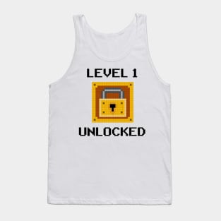 Level 1 Unlocked 1st Birthday Boy Gamer Gift Pixel Art Tank Top